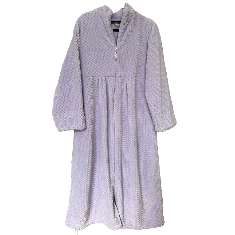 Stan Herman Lavendar Fleece Plush Robe Housecoat Long Zip SZ L - Picture 2 of 7